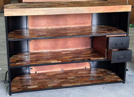 DKD Home Decor Mueble Bar Vintage Negro Marron Metal Madera 165 x 106 x 60 cm con 3 Estantes y 2 Cajones