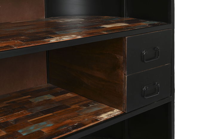 DKD Home Decor Mueble Bar Vintage Negro Marron Metal Madera 165 x 106 x 60 cm con 3 Estantes y 2 Cajones