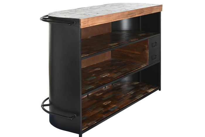 DKD Home Decor Mueble Bar Vintage Negro Marron Metal Madera 165 x 106 x 60 cm con 3 Estantes y 2 Cajones