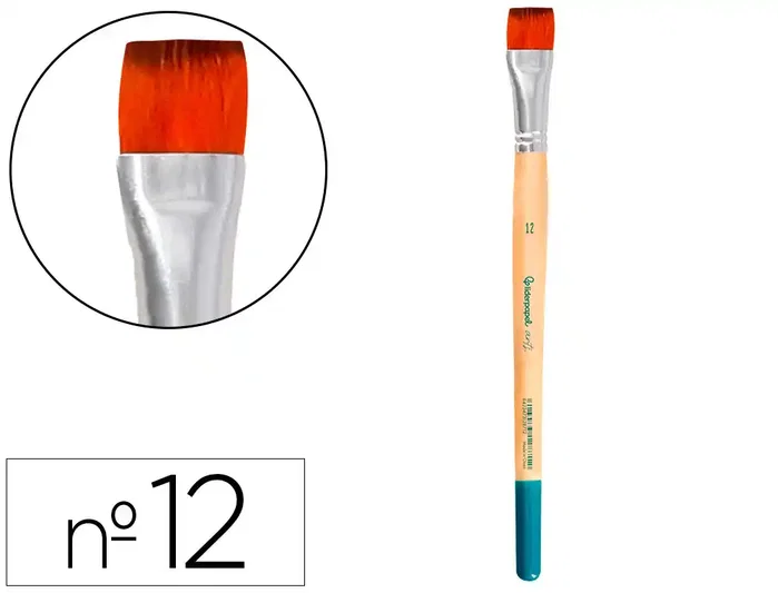 Liderpapel Pincel n.º 12 punta plana de pelo sintético para acrílico y acuarela Liderpapel Pincel n.º 12 punta plana de pelo sintético para acrílico y acuarela