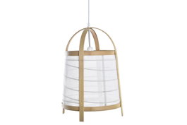 DKD Home Decor Lámpara de Techo Bambú y Lino Blanco/Natural 32x32x45,5 cm