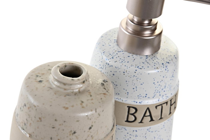 DKD Home Decor Dosificador Blanco Beige Gres 7.5 x 18 x 9 cm 420 ml (12 Unidades)