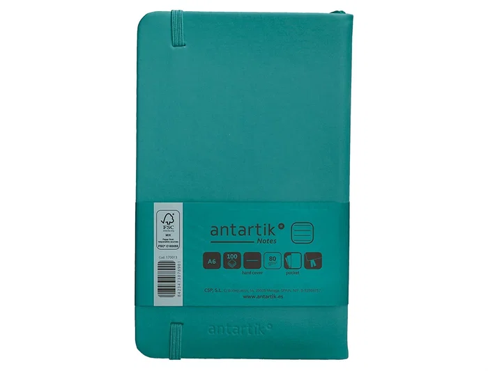Antartik Cuaderno A6 Tapa Dura Hojas Rayadas Verde Aguamarina 100 Hojas 80gr FSC