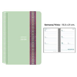 Agenda Anual (2026) Senfort Pastel Espiral Tapa Pp Con Goma Decorada 135X210 S/V Verde