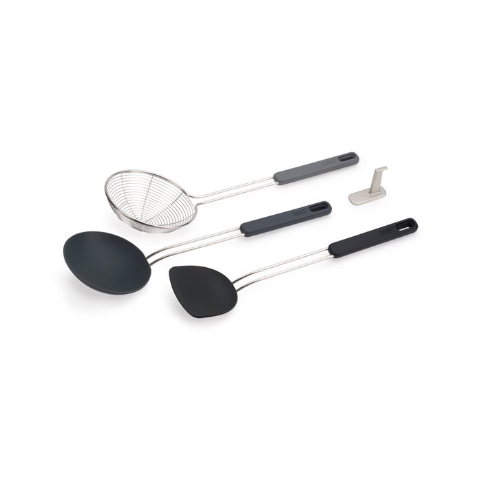 Joseph Joseph Nest Fusion Set de Utensilios para Wok de 3 piezas, Negro/Plata