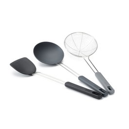 Joseph Joseph Nest Fusion Set de Utensilios para Wok de 3 piezas, Negro/Plata