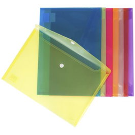 GRAFOPLAS Pack de 12 Carpetas Sobre de Polipropileno con Cierre de Velcro en Colores Surtidos
