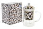 DKD Home Decor Mug Infusiones Leopard shengda Porcelana Cristal Marron Negro Transparente 300ml 8 x 14.5 x 12 cm (6 Unidades)