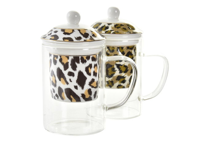 DKD Home Decor Tazas de Cristal con Diseño de Leopardo 300ml