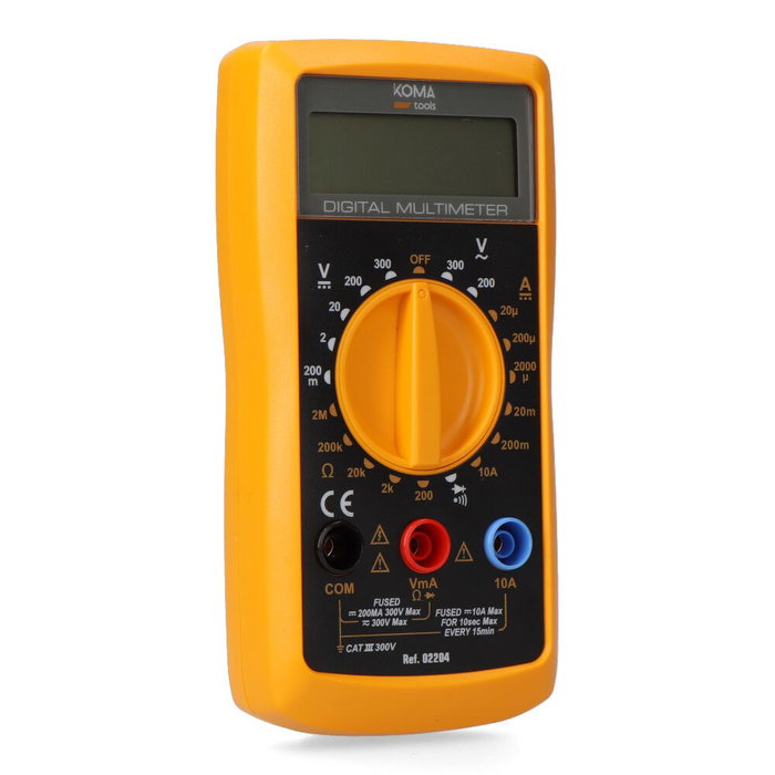 Koma Tools Multímetro Digital CAT III 300 V, 68 x 28 x 136 mm, Mide Diodo, Resistencia, Continuidad, DC y AC Koma Tools Multímetro Digital CAT III 300 V, 68 x 28 x 136 mm, Mide Diodo, Resistencia, Continuidad, DC y AC