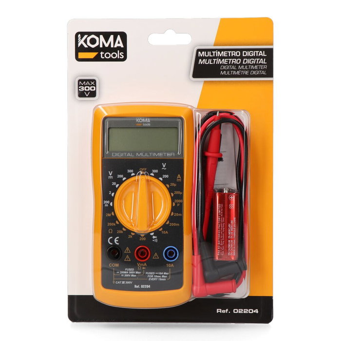 Koma Tools Multímetro Digital CAT III 300 V, 68 x 28 x 136 mm, Mide Diodo, Resistencia, Continuidad, DC y AC Koma Tools Multímetro Digital CAT III 300 V, 68 x 28 x 136 mm, Mide Diodo, Resistencia, Continuidad, DC y AC