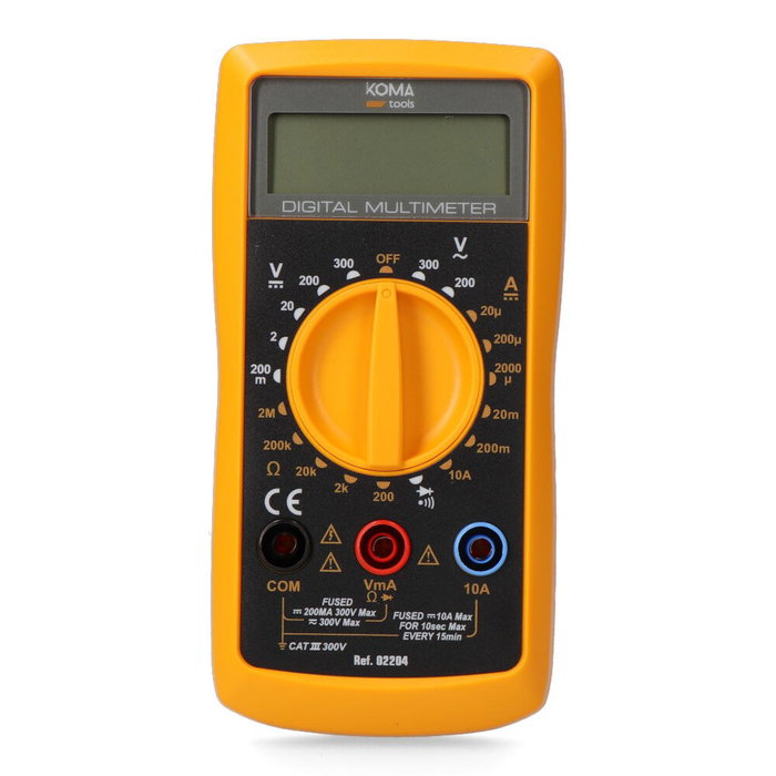 Koma Tools Multímetro Digital CAT III 300 V, 68 x 28 x 136 mm, Mide Diodo, Resistencia, Continuidad, DC y AC Koma Tools Multímetro Digital CAT III 300 V, 68 x 28 x 136 mm, Mide Diodo, Resistencia, Continuidad, DC y AC