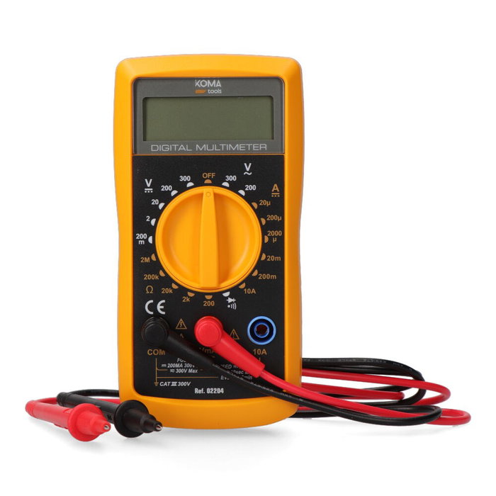 Koma Tools Multímetro Digital CAT III 300 V, 68 x 28 x 136 mm, Mide Diodo, Resistencia, Continuidad, DC y AC Koma Tools Multímetro Digital CAT III 300 V, 68 x 28 x 136 mm, Mide Diodo, Resistencia, Continuidad, DC y AC
