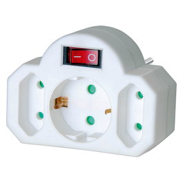 Brennenstuhl Adaptador de enchufe 1 toma con protección y 2 tomas Euro con interruptor, Blanco