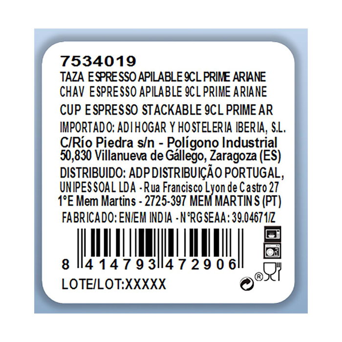 Taza Porcelana Prime Ariane 9 cL Taza Porcelana Prime Ariane 9 cL