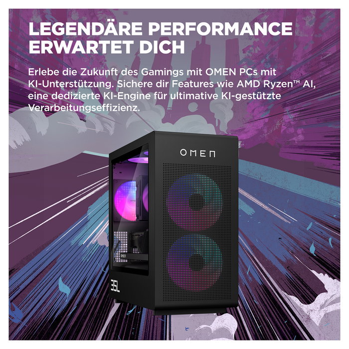 HP OMEN GT16-0083ng - Ordenador de Sobremesa Gaming, AMD Ryzen 7 8700F, 32GB RAM, 3TB SSD, NVIDIA GeForce RTX 5070 Ti, Windows 11 Home