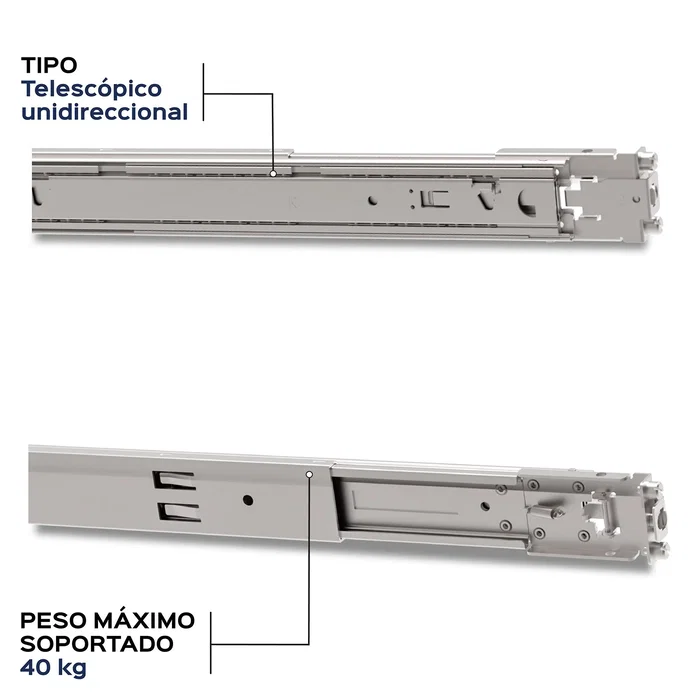 Unykach Kit de raíles telescópicos UK514208G4 para rack 2U, 40 kg, Plata Unykach Kit de raíles telescópicos UK514208G4 para rack 2U, 40 kg, Plata