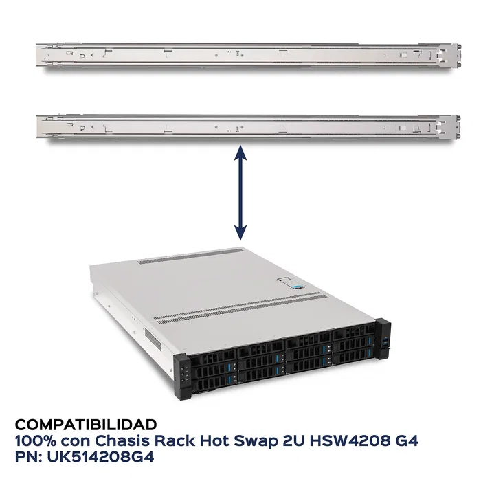 Unykach Kit de raíles telescópicos UK514208G4 para rack 2U, 40 kg, Plata Unykach Kit de raíles telescópicos UK514208G4 para rack 2U, 40 kg, Plata