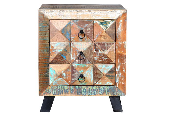 Giner y Colomer Mesita Madera Reciclada Multicolor 3 Cajones