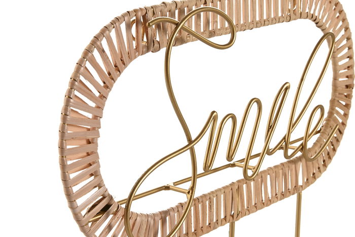 DKD Home Decor Perchero de Pared Ratán y Metal Natural Dorado 6.4 x 28.6 x 40 cm (2 Unidades)