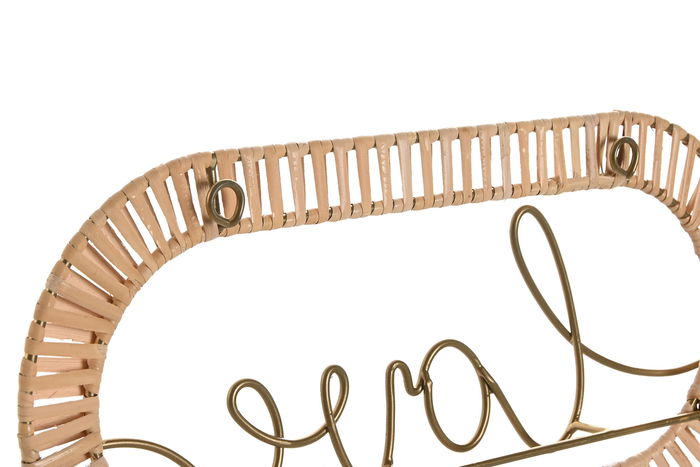 DKD Home Decor Perchero de Pared Ratán y Metal Natural Dorado 6.4 x 28.6 x 40 cm (2 Unidades)