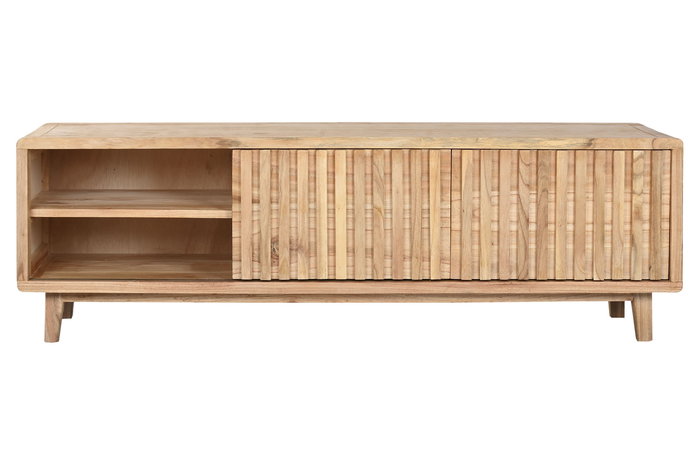 DKD Home Decor Mueble TV Scandi para salón con 2 puertas y 3 estanterías, en madera de Mindi, 160 x 45 x 50 cm