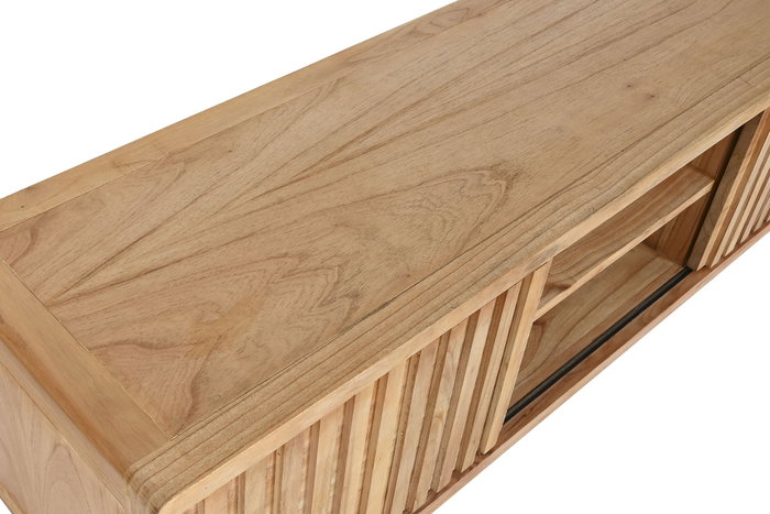 DKD Home Decor Mueble TV Scandi para salón con 2 puertas y 3 estanterías, en madera de Mindi, 160 x 45 x 50 cm