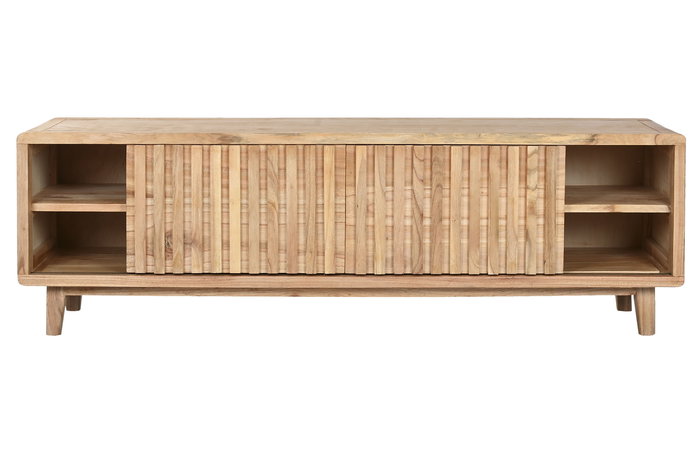 DKD Home Decor Mueble TV Scandi para salón con 2 puertas y 3 estanterías, en madera de Mindi, 160 x 45 x 50 cm