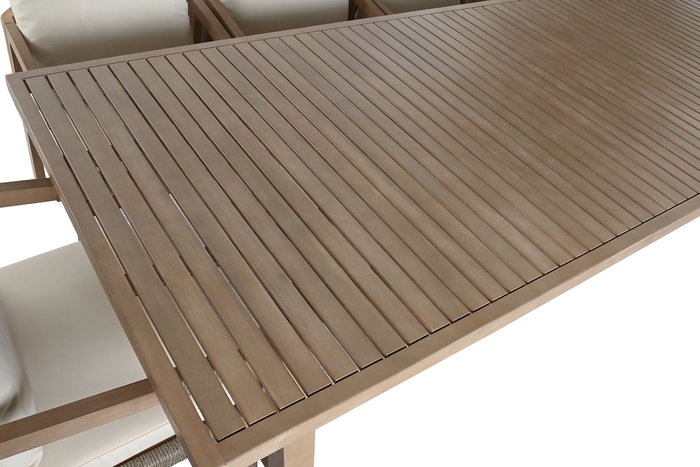 DKD Home Decor Mesa Comedor Terraza y Jardín Roda Marrón y Beige 100 x 76 x 260 cm Set 11 Piezas Acacia