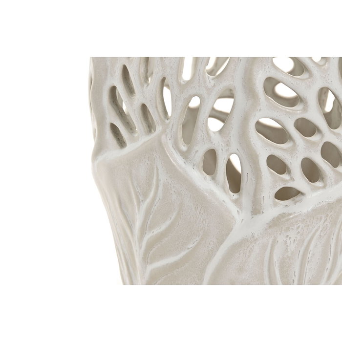 DKD Home Decor Jarrón de Cerámica Blanco con Diseño de Hoja