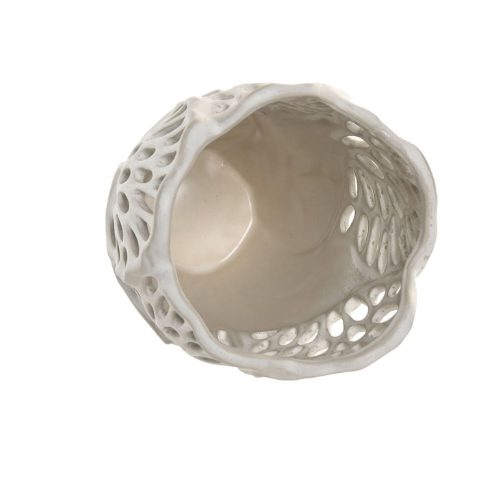 DKD Home Decor Jarrón de Cerámica Blanco con Diseño de Hoja