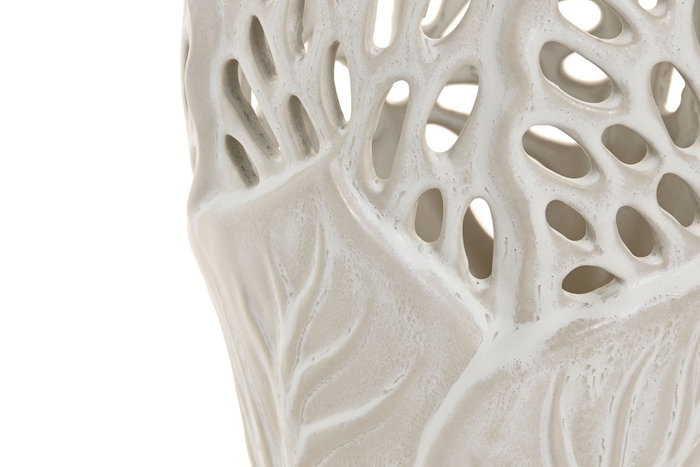 DKD Home Decor Jarrón de Cerámica Blanco con Diseño de Hoja