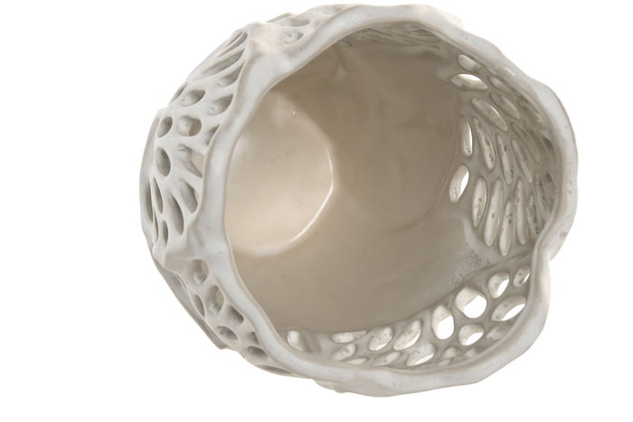 DKD Home Decor Jarrón de Cerámica Blanco con Diseño de Hoja