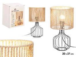 Giftdecor Lámpara Sobremesa Base Tulipa Cuerda Metal Papel Negro Natural 20x28x20 cm (Set de 4)