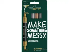 Faber Castell Rotulador Acrílico de Doble Punta, Tinta a Base de Agua, Caja de 4 Unidades Colores Metálicos Surtidos - Ideal para Profesionales y Aficionados