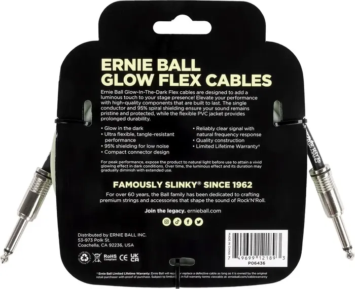Ernieball Cable Instrumento Flex Jack-Jack Ss 3 M Fosforescente Ernieball Cable Instrumento Flex Jack-Jack Ss 3 M Fosforescente