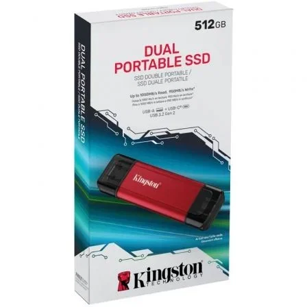 Kingston SPSD/512GB Disco Externo SSD Portable Dual 512GB USB Tipo-C y USB 3.2 Rojo