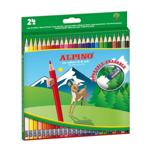 Alpino Lápices de Colores Borrables, Estuche de 24 Unidades, Colores Surtidos