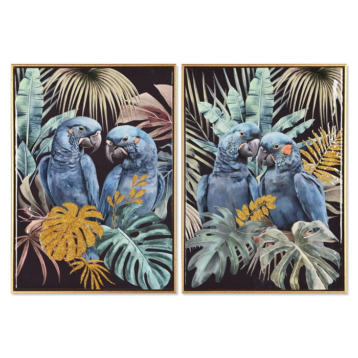 DKD Home Decor Cuadro Tropical Azul Negro (2 Unidades) 3.5 x 70 x 50 cm