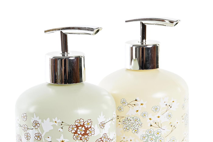 DKD Home Decor Dosificador Tradicional 8 x 14 x 8 cm (12 Unidades) Verde Beige 350ml Cristal ABS