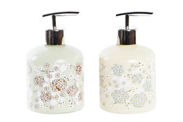 DKD Home Decor Dosificador Tradicional 8 x 14 x 8 cm (12 Unidades) Verde Beige 350ml Cristal ABS