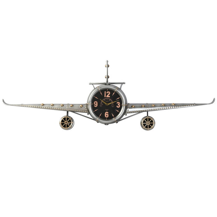 DKD Home Decor Reloj de Pared Metal Avión Plateado
