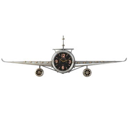 DKD Home Decor Reloj de Pared Bolai avion 25 Vintage Plateado Dorado Metal 143x46x20 cm