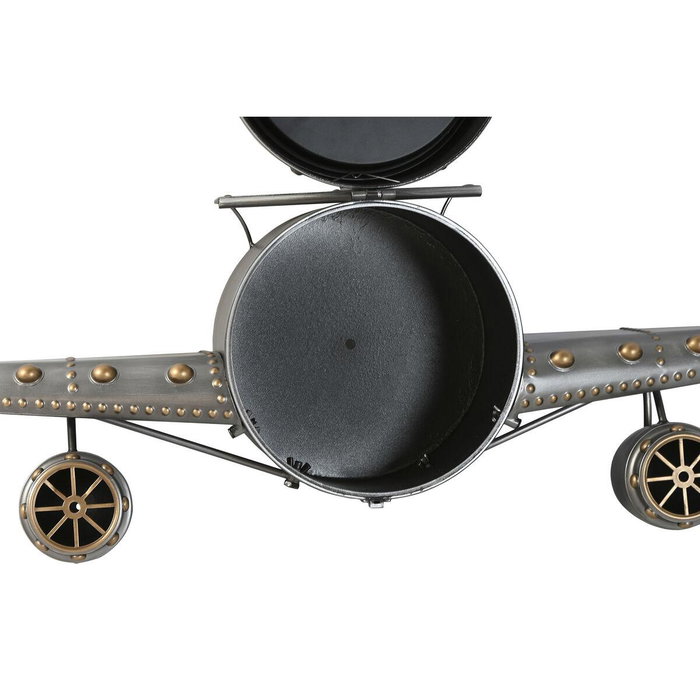 DKD Home Decor Reloj de Pared Bolai avion 25 Vintage Plateado Dorado Metal 143x46x20 cm