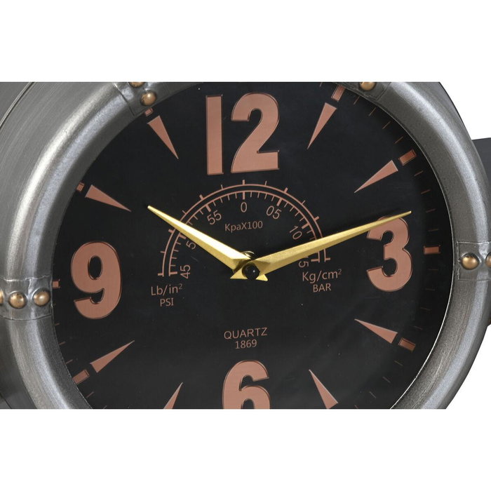 DKD Home Decor Reloj de Pared Bolai avion 25 Vintage Plateado Dorado Metal 143x46x20 cm