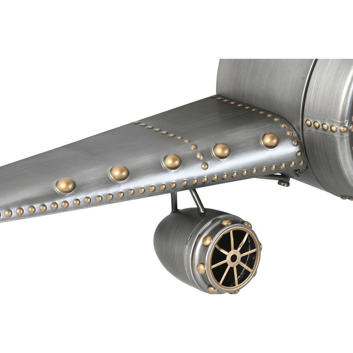 DKD Home Decor Reloj de Pared Bolai avion 25 Vintage Plateado Dorado Metal 143x46x20 cm