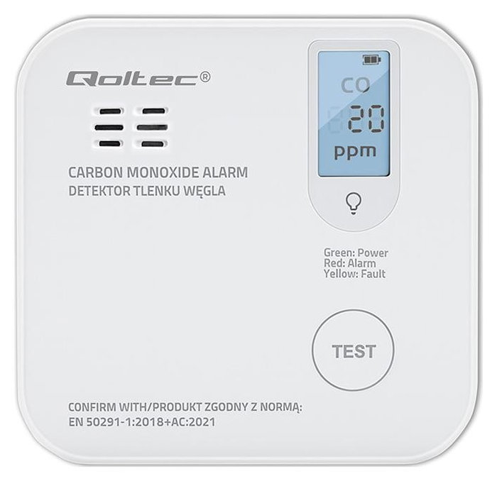 Qoltec Sensor de Monóxido de Carbono (CO) Inalámbrico con Alarma 85dB Qoltec Sensor de Monóxido de Carbono (CO) Inalámbrico con Alarma 85dB