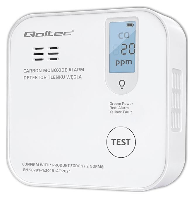 Qoltec Sensor de Monóxido de Carbono (CO) Inalámbrico con Alarma 85dB Qoltec Sensor de Monóxido de Carbono (CO) Inalámbrico con Alarma 85dB