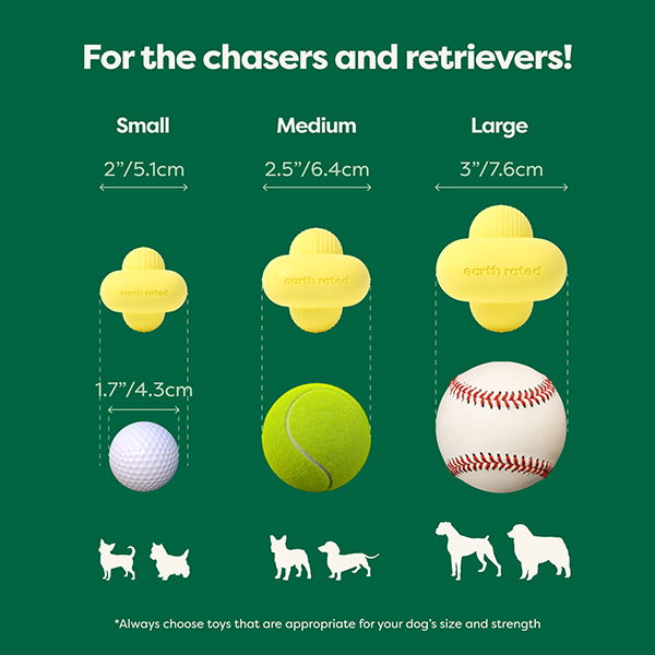 Earth Rated Fetch Toy L Juguete para Perros Amarillo Caucho Natural para Perros Grandes