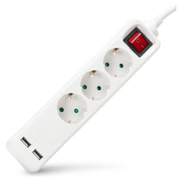 ENTAC Regleta de enchufes con 3 salidas AC, 2 puertos USB y cable de 1,5 m - Blanco